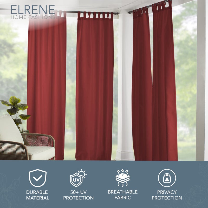 Elrene Home Fashions Matine Weatherproof Tab-Top Indoor/Outdoor Solid Color Curtain Panel for Porch, Pergola, Patio, Deck, 52â€W x 84â€L, Red - Image 2