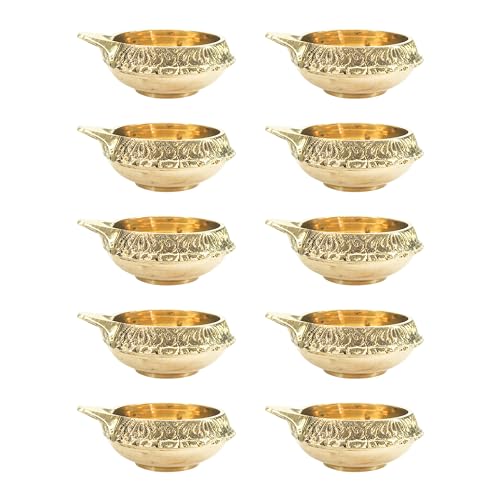 Torppeza Brass Kuber Diyas Oil Lamps for Puja Room Decoration and Diwali Festival Pack 10 - Image 1