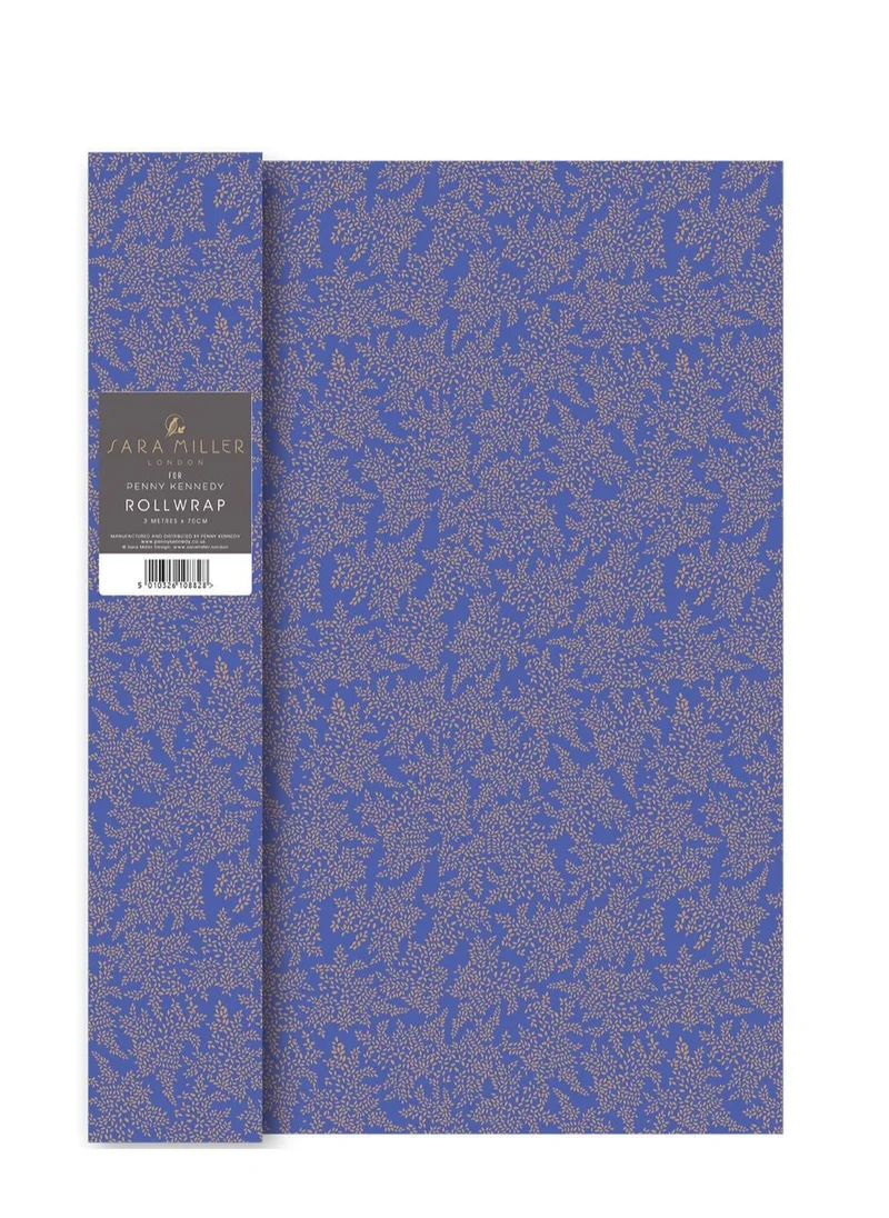 Sara Miller Gold Leaves Indigo Gift Wrap 3m