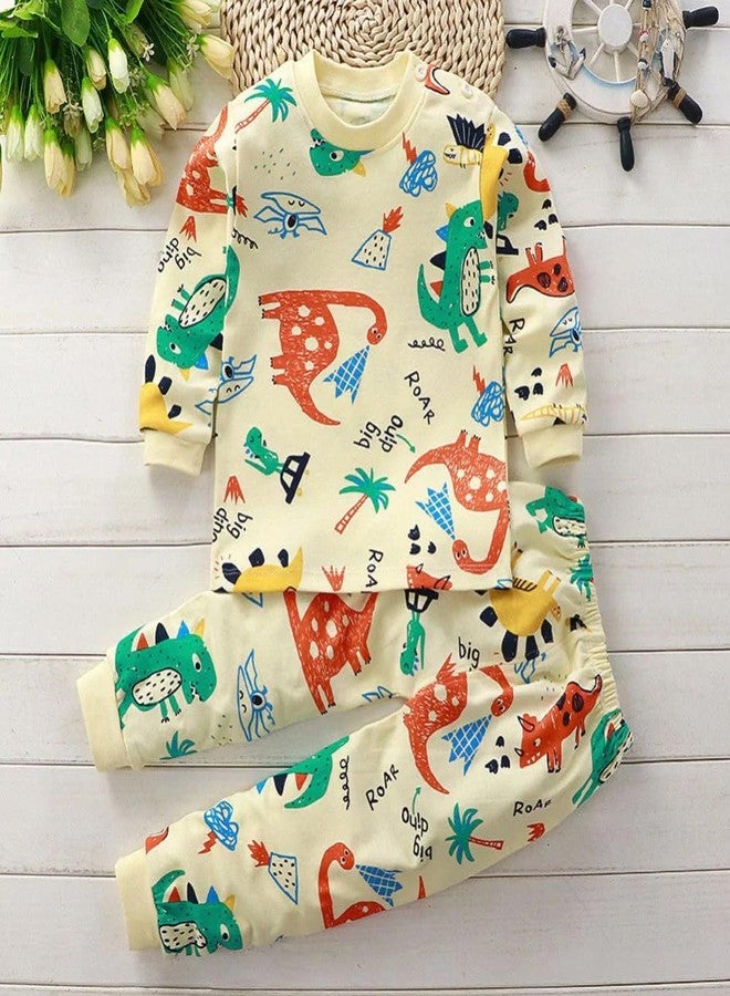 Bold N Elegant - Be Bold Inside & Elegant Outside Baby Boy's and Baby Girl's Jungle Animal Print Jurassic Joy Dinosaur 2 PC T-Shirt Pyjama Clothing Set (Yellow, 6-12 Months) - Image 2