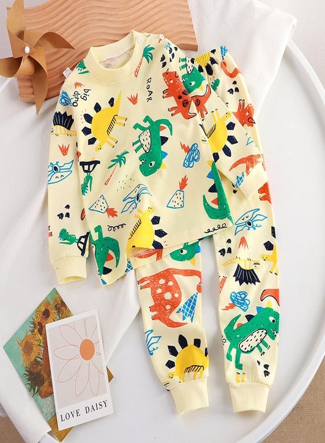 Bold N Elegant - Be Bold Inside & Elegant Outside Baby Boy's and Baby Girl's Jungle Animal Print Jurassic Joy Dinosaur 2 PC T-Shirt Pyjama Clothing Set (Yellow, 6-12 Months) - Image 5
