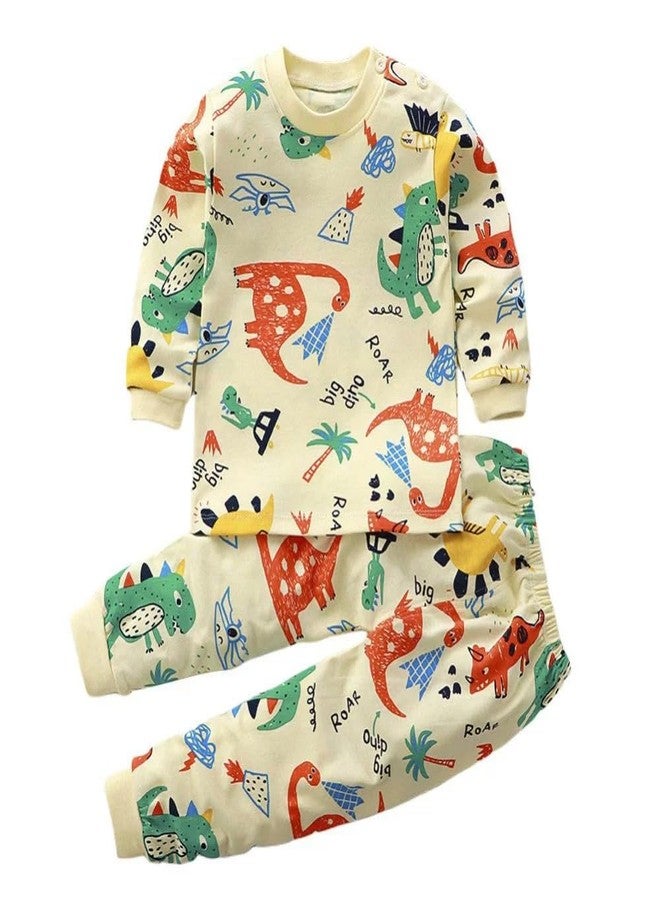 Bold N Elegant - Be Bold Inside & Elegant Outside Baby Boy's and Baby Girl's Jungle Animal Print Jurassic Joy Dinosaur 2 PC T-Shirt Pyjama Clothing Set (Yellow, 6-12 Months) - Image 1