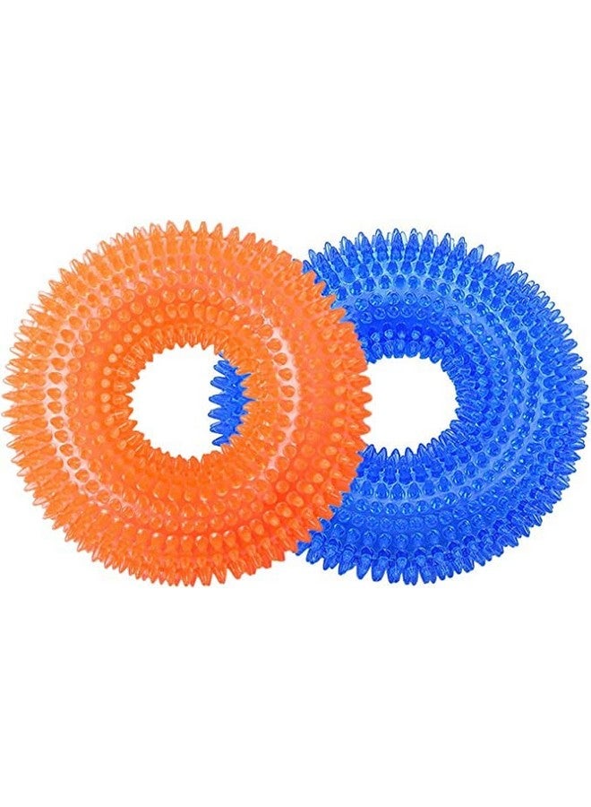 ألعاب مضغ مطاطية طبيعية ناعمة غير سامة بحلقات مدببة مقاس 5 بوصات، لعبة تنظيف الأسنان أثناء التسنين - عبوة من قطعتين، قد يختلف اللون - Image 1