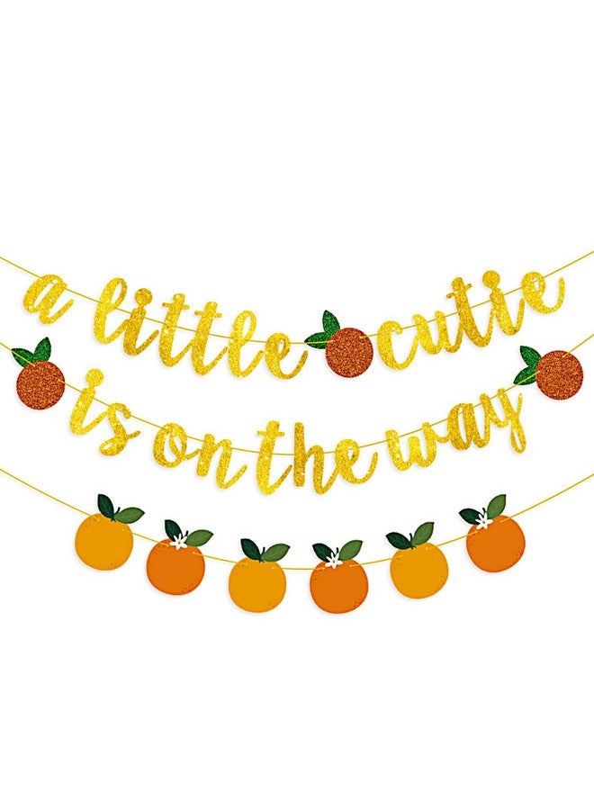 Meisuitd A Little Cutie Is On The Way Banner Glitter Citrus Garland For Baby Shower Decorations Little Cutie Birthday Party Decor Tangerine Theme Party Decorations Orange Clementine Party Supplies - Image 1