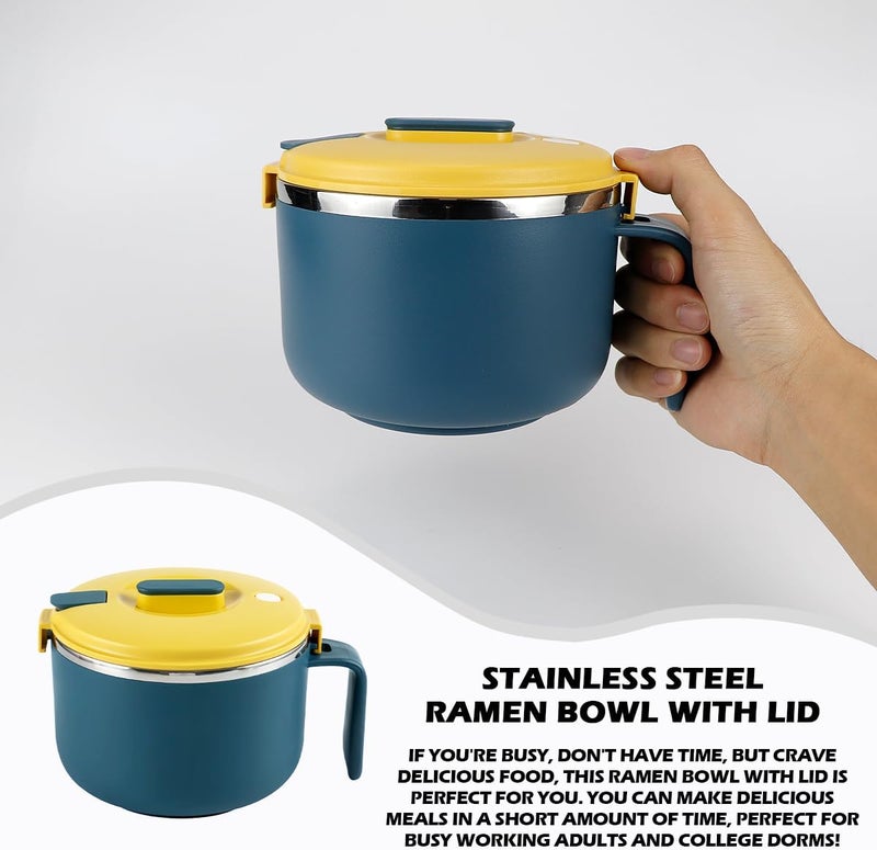 DOERDO DD DOERDO 304 Stainless Steel Ramen Bowl with Lid Ramen Cooker Noodle or Soup Bowl Bento Pot for Home Office 900ml - Image 4