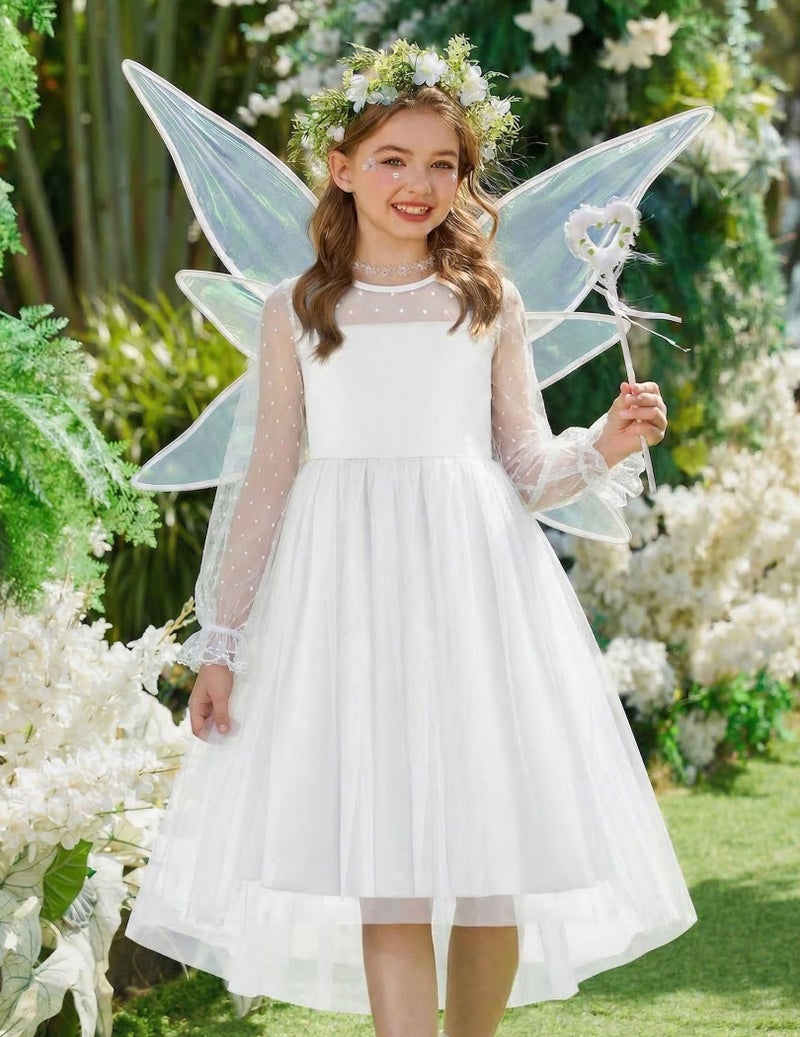 Arshiner White Dress for Tween Girls Long Sleeve Flower First Communion Wedding Dresses Size 10-12 - Image 5