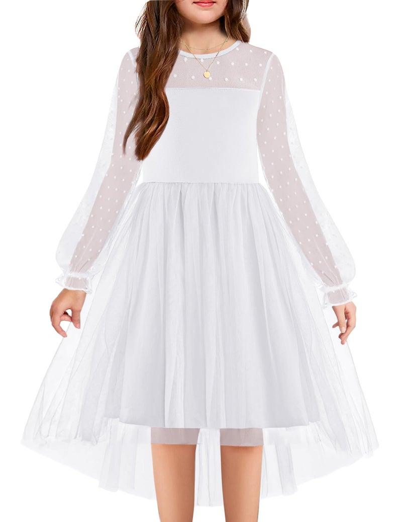 Arshiner White Dress for Tween Girls Long Sleeve Flower First Communion Wedding Dresses Size 10-12 - Image 1