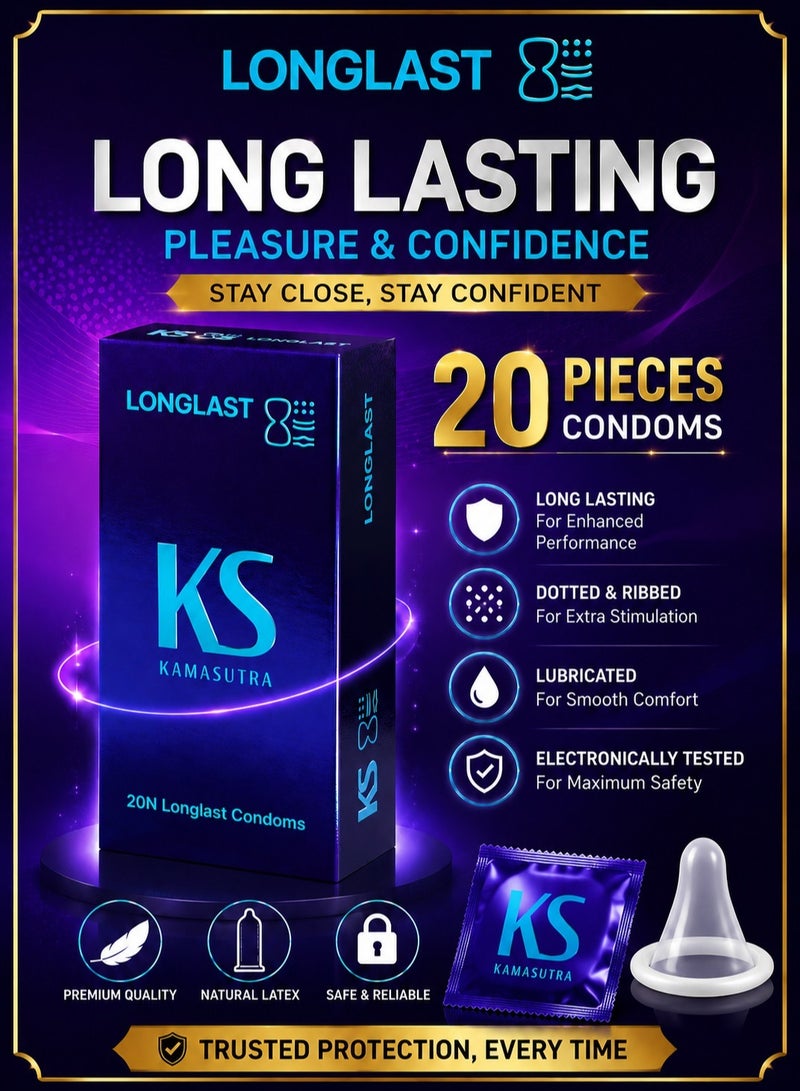 Kamasutra Long Last Extended Pleasure Climax Delay Condoms 20N - Image 1