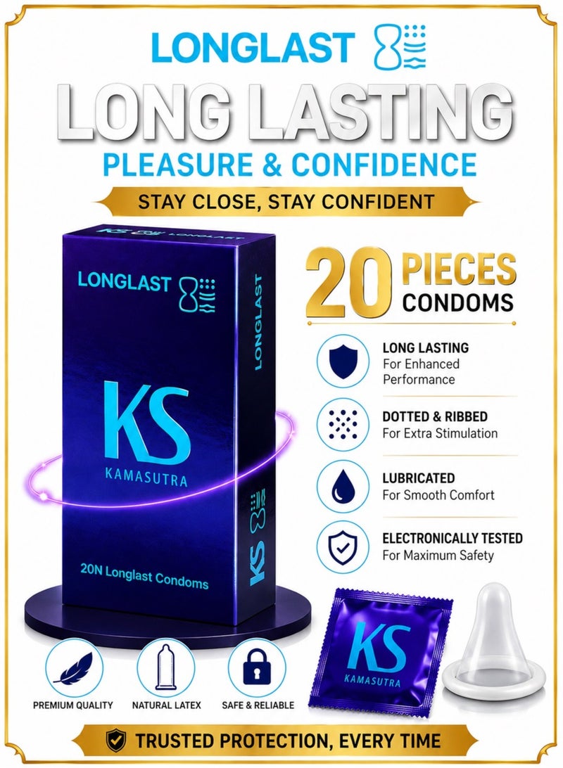Kamasutra Long Last Extended Pleasure Climax Delay Condoms 20N - Image 1