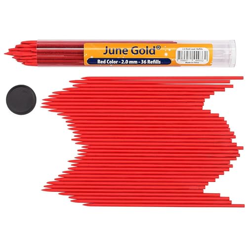 June Gold 36 Red (Cherry #101) Colored 2.0 mm Lead Refills, Bold Thickness for Heavy Use, Break Resistant with a Convenient Dispenser - Image 1
