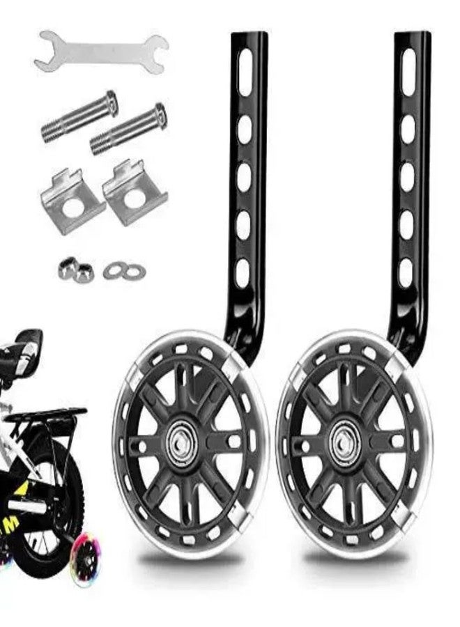 Takelablaze Bike Training Wheels Mute Flash Wheels Adjustable Bicycle Stabilizer Mounted Kit Compatible with Bikes of 12 14 16 18 20 Inch, 1Pair (Black) - Image 1