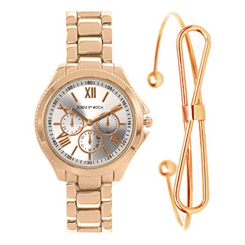Joker & Witch Stainless Steel Carole Rosegold Analogue Watch Bracelet Gift Set for Women, White Dial, Rose Gold Band - Image 1