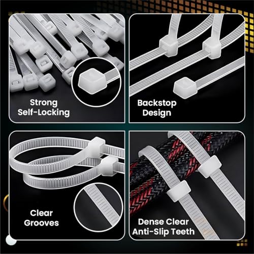 Crae Cable Zip Ties Heavy Duty Strong Wire Organizer | Self-Locking Fasteners | Plastic Cable Clamp | Strap Wraps and Zip Ties | Nylon Plastic Cable Ties | Durable and Soft Custom Sizes |8 Inch White - Image 4