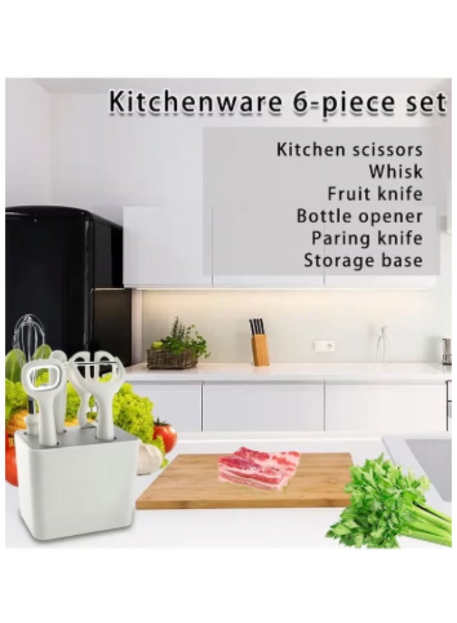 6 Piece Kitchen Gadgets Set with Bottle Peeler, Opener, Whisk, Fruit Knife, Scissors and Decorative Storage Base, Bottom Filter Screen Design - Image 3