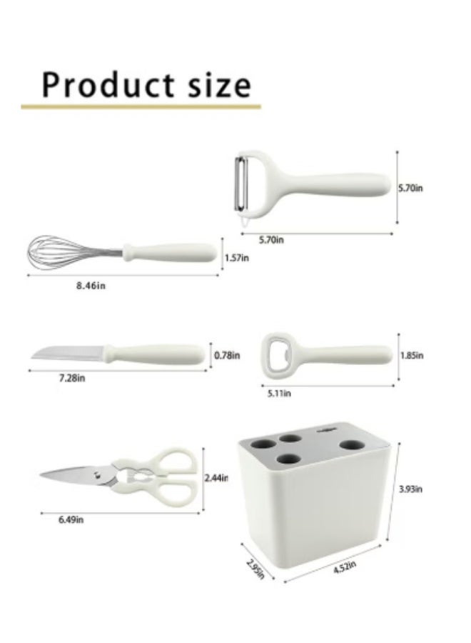 6 Piece Kitchen Gadgets Set with Bottle Peeler, Opener, Whisk, Fruit Knife, Scissors and Decorative Storage Base, Bottom Filter Screen Design - Image 2