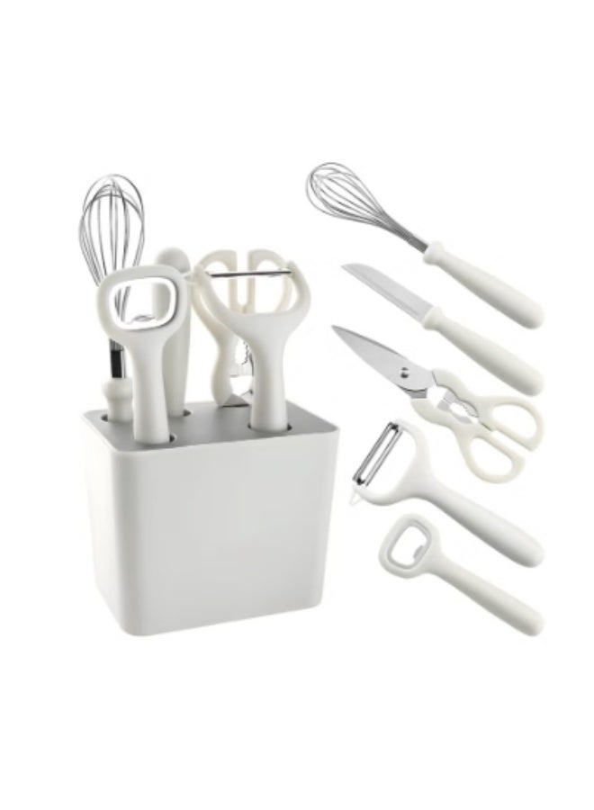 6 Piece Kitchen Gadgets Set with Bottle Peeler, Opener, Whisk, Fruit Knife, Scissors and Decorative Storage Base, Bottom Filter Screen Design - Image 1