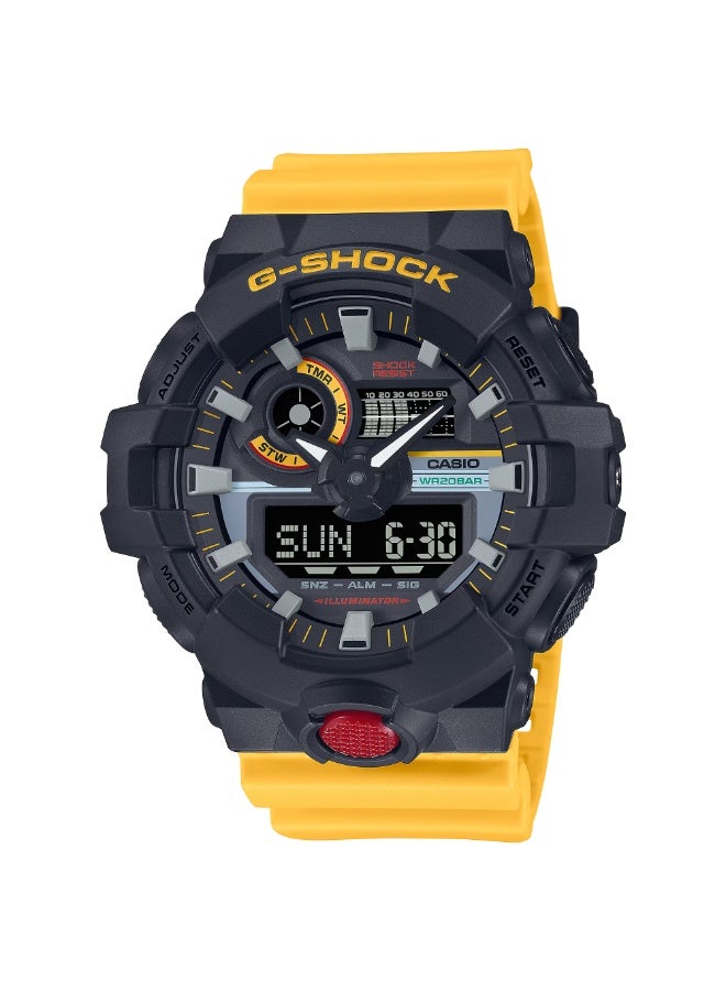 CASIO ساعة جي شوك أنالوج رقمية بسوار من الراتنج الأصفر للرجال GA-700MT-1A9 - Image 1