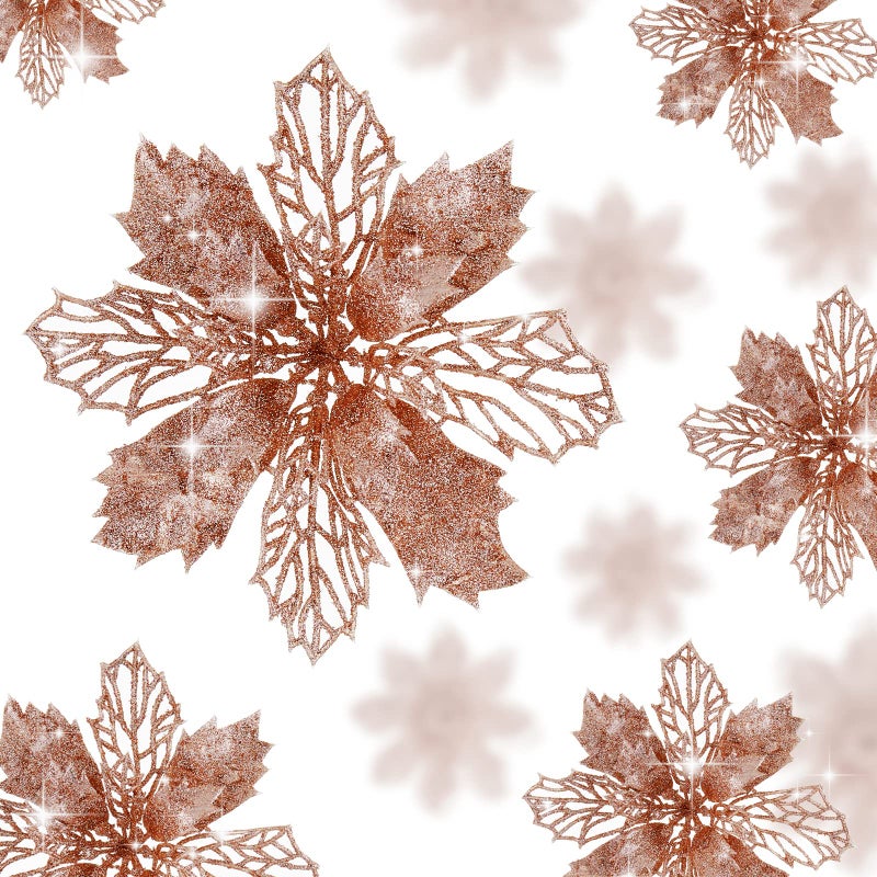 Wironlst 16 Pcs Glitter Poinsettia Flowers Artificial - Christmas Rose Gold Poinsettia Decorations Tree Flowers Ornaments for Xmas/Holiday/Seasonal/Wedding Decor - Image 1