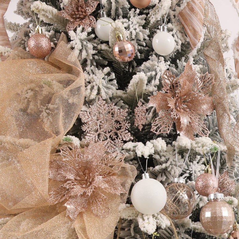 Wironlst 16 Pcs Glitter Poinsettia Flowers Artificial - Christmas Rose Gold Poinsettia Decorations Tree Flowers Ornaments for Xmas/Holiday/Seasonal/Wedding Decor - Image 4
