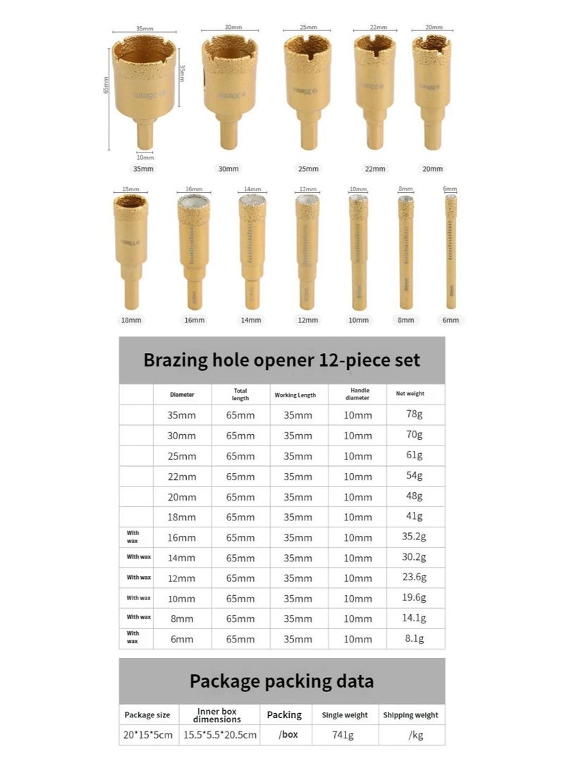 Diamond Tile Hole Saw Set 12pcs｜Dry Drill Bits for Ceramic, Porcelain, Granite & Marble｜Heavy Duty Diamond Grit Hole Cutter - Image 4