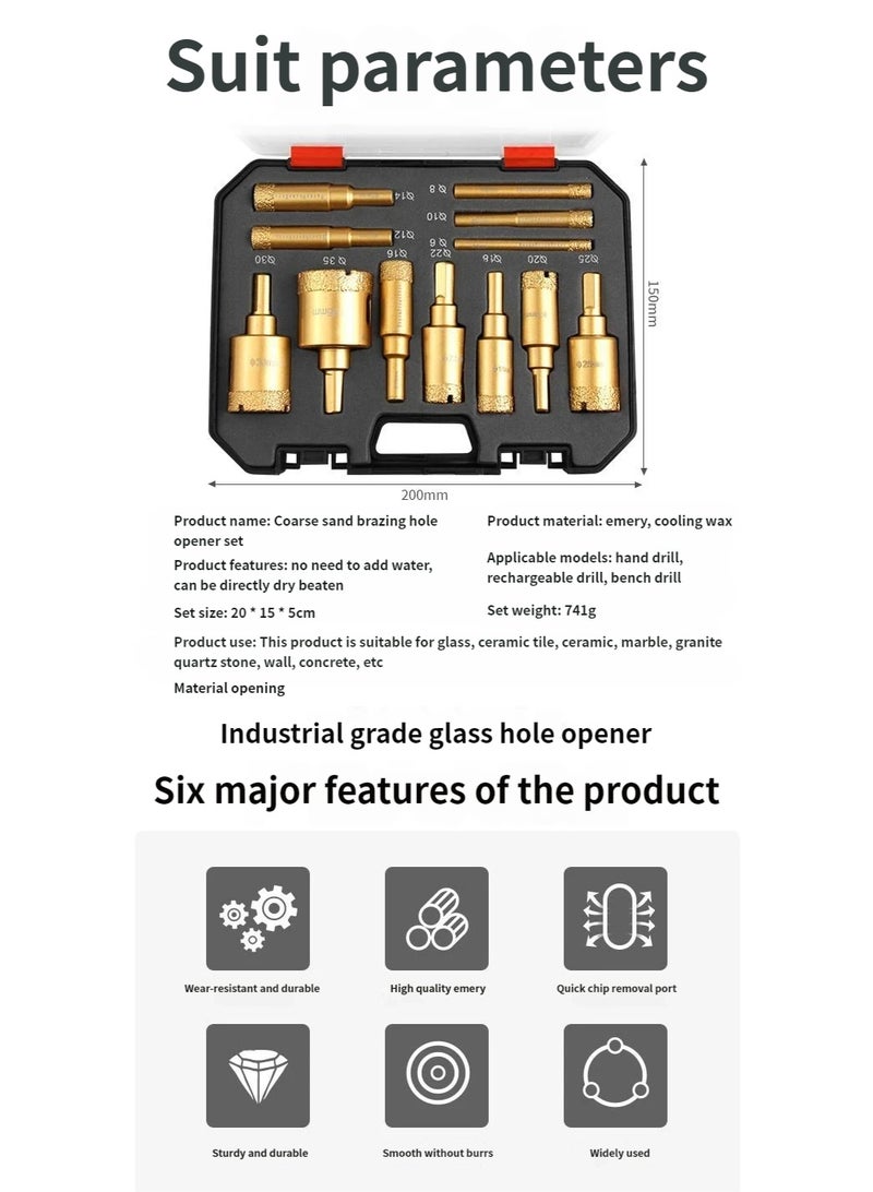 Diamond Tile Hole Saw Set 12pcs｜Dry Drill Bits for Ceramic, Porcelain, Granite & Marble｜Heavy Duty Diamond Grit Hole Cutter - Image 3