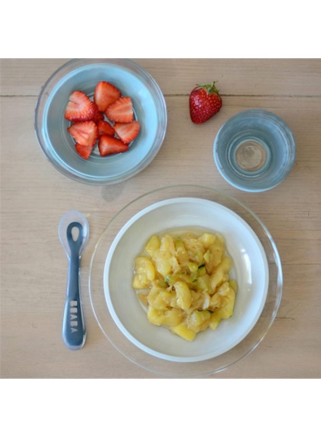 BEABA BÃ©aba 3-Piece Suction Glass Set, Glass Bowl and Plate Set - Baby + Toddler Dinnerware Set for Baby Food, Baby Plate, Baby Bowl, Baby Cup, 2.5x Stronger than Reg Glass, (Rain) - Image 3