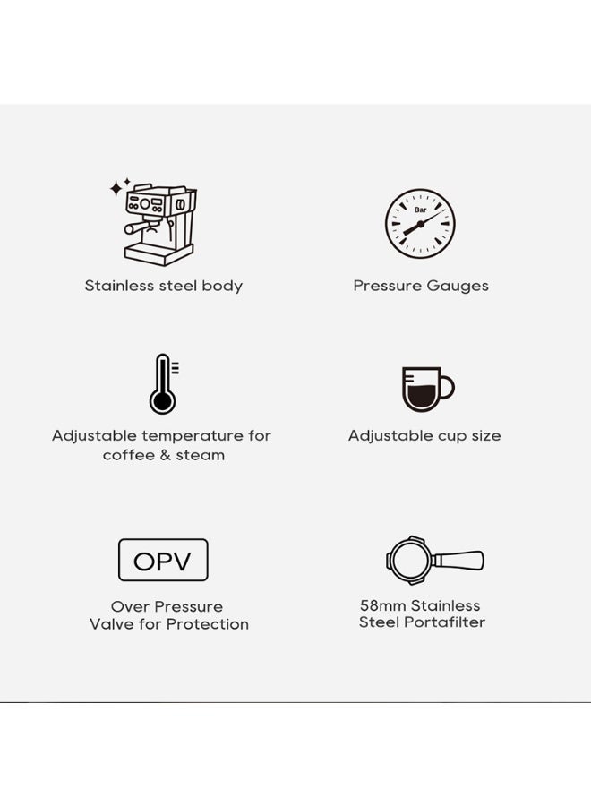 هيبرو ماكينة قهوة إسبريسو نصف أوتوماتيكية HiBREW بقوة 20 بار H10A - Image 2