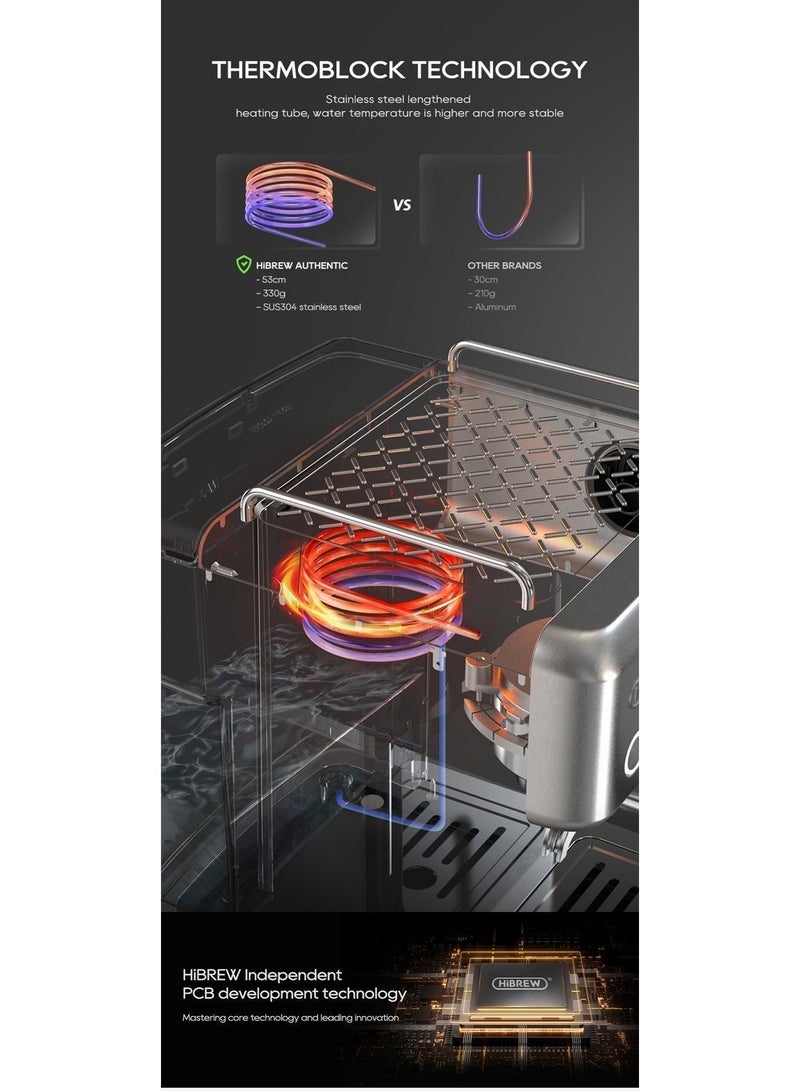 هيبرو ماكينة قهوة إسبريسو نصف أوتوماتيكية HiBREW بقوة 20 بار H10A - Image 4
