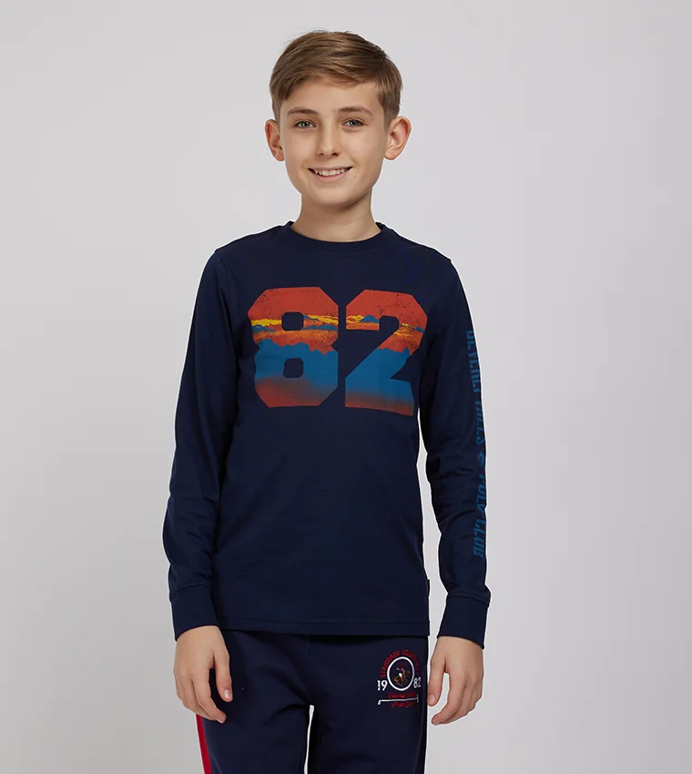 BEVERLY HILLS POLO CLUB Numeric Print Round-Neck T-Shirt