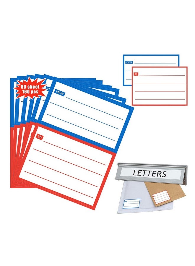 سمارستيكرس ملصقات بريدية من إلى إلى عنوان الإرجاع، 160 قطعة، ملصقات بريدية فارغة، لاصقة دائمة، ملصقات بريدية مضمونة، مقاس 4.5 × 3.5 بوصة، بخط اليد من/إلى، علامات هدايا للمدرسة والمنزل والمكتب، أحمر وأزرق - Image 1
