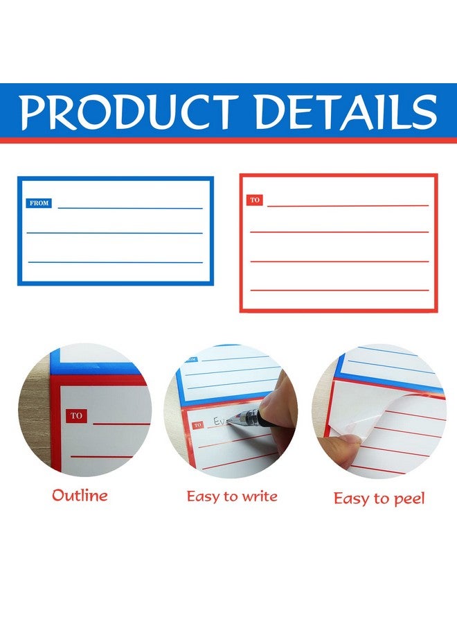 سمارستيكرس ملصقات بريدية من إلى إلى عنوان الإرجاع، 160 قطعة، ملصقات بريدية فارغة، لاصقة دائمة، ملصقات بريدية مضمونة، مقاس 4.5 × 3.5 بوصة، بخط اليد من/إلى، علامات هدايا للمدرسة والمنزل والمكتب، أحمر وأزرق - Image 2