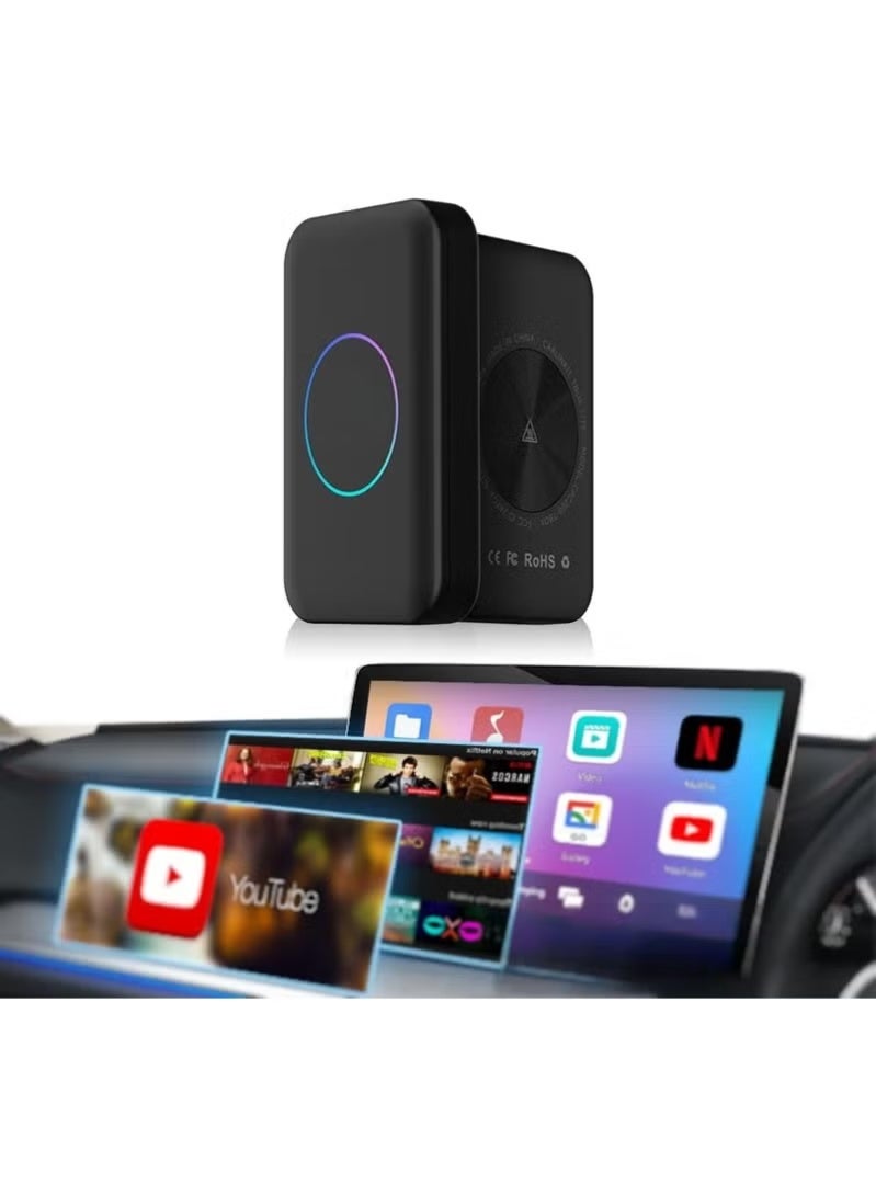 محول كار بلاي وأندرويد أوتو اللاسلكي ونظام أندرويد تي في - ذاكرة 4 جيجا وروم 32 جيجا مع دعم يوتيوب ونتفليكس ومخرج HDMI - ترقية ذكية لجميع السيارات - Image 1