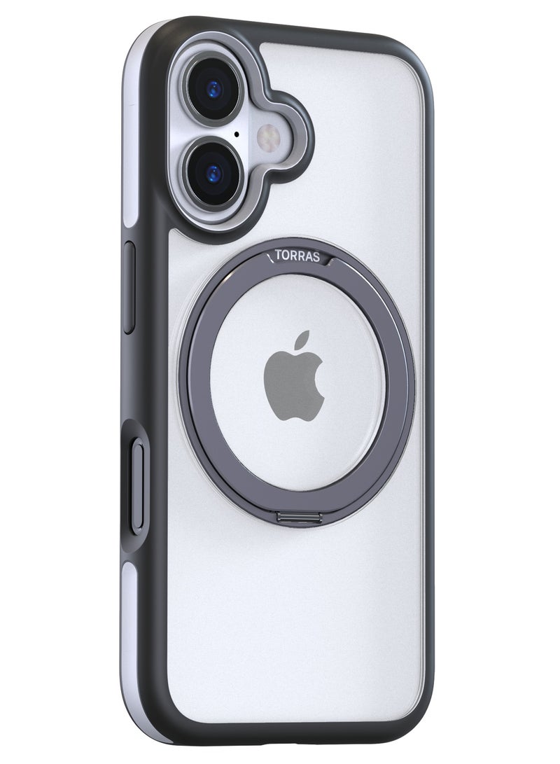 TORRAS Upgraded 360°Rotatable Magnetic Ring for iPhone 16 Case, Fit for MagSafe with Stand & Ring Holder, 16FT Mil-Grade Shockproof, Protective Kickstand, Translucent,  for iPhone 16 Phone Case Ostand R Fusion, Black black - Image 4