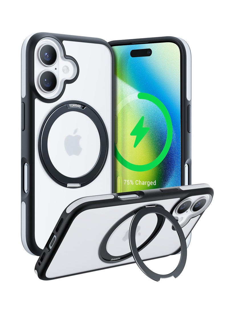 TORRAS Upgraded 360°Rotatable Magnetic Ring for iPhone 16 Case, Fit for MagSafe with Stand & Ring Holder, 16FT Mil-Grade Shockproof, Protective Kickstand, Translucent,  for iPhone 16 Phone Case Ostand R Fusion, Black black - Image 1