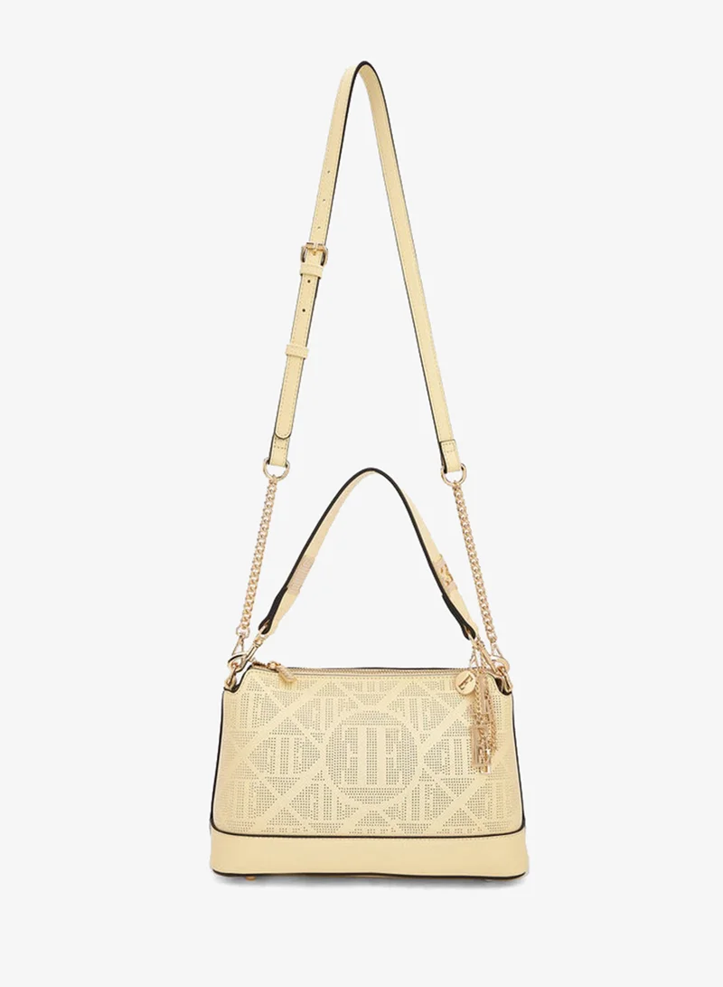 ELLE Laser Cut Textured Shoulder Bag With Detachable Strap