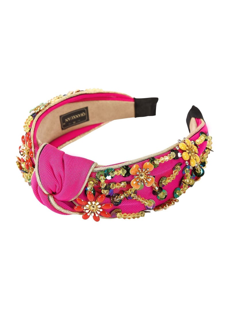 Y&D Solid Color Wide Headband, Top Knot Diamond Headband Handmade Beaded Flower Fashion Glitter Women - Image 4