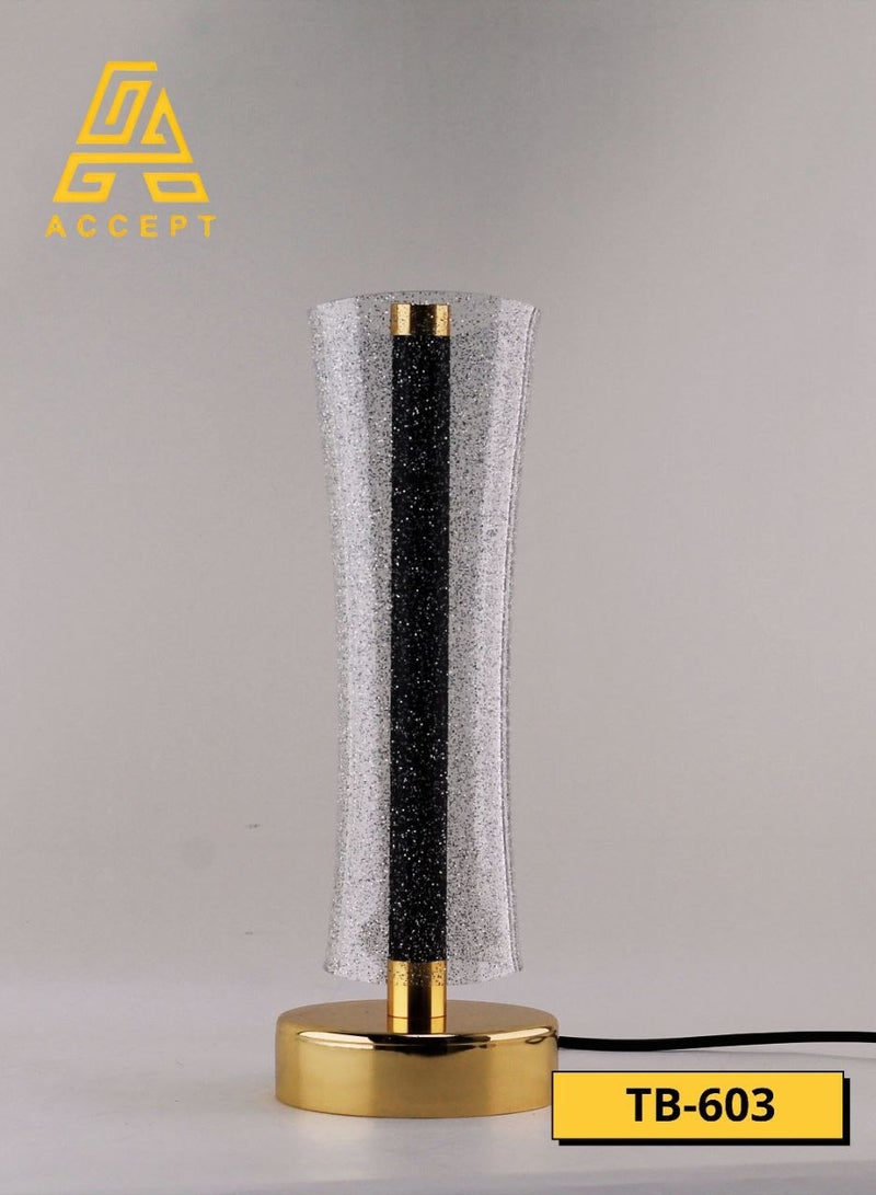 ACCEPT Table lamp with three lights, white, yellow and solar, gold metal base  - Image 1