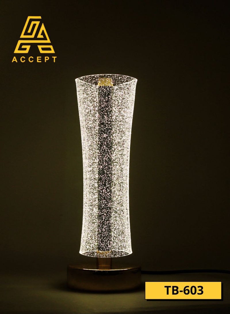 ACCEPT Table lamp with three lights, white, yellow and solar, gold metal base  - Image 3