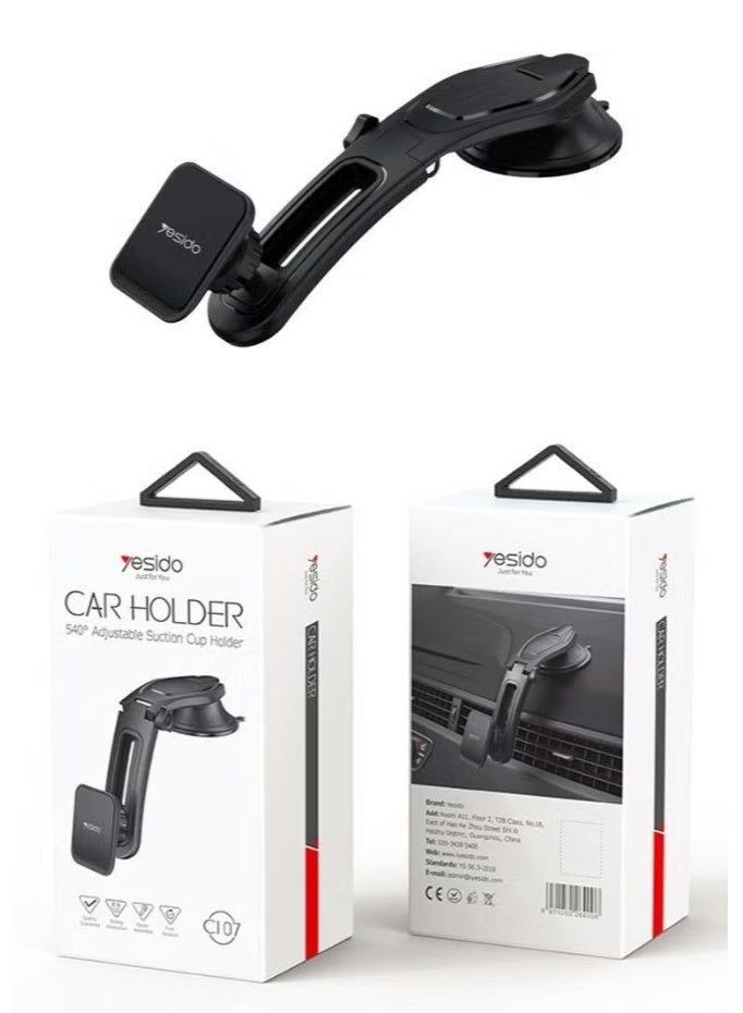 Yesido C107 Magnetic Car Phone Mount Black, 540° Rotatable Mobile Phone Holder with Dashboard Suction Stand, Adjustable Hands-Free Smartphone Holder for Secure Viewing & Navigation - Image 1