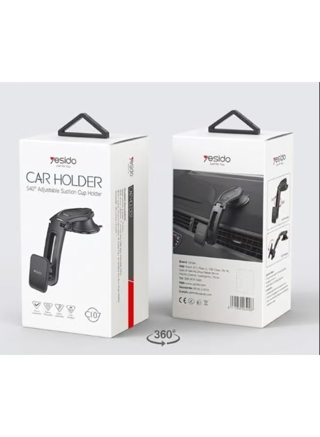 Yesido C107 Magnetic Car Phone Mount Black, 540° Rotatable Mobile Phone Holder with Dashboard Suction Stand, Adjustable Hands-Free Smartphone Holder for Secure Viewing & Navigation - Image 2