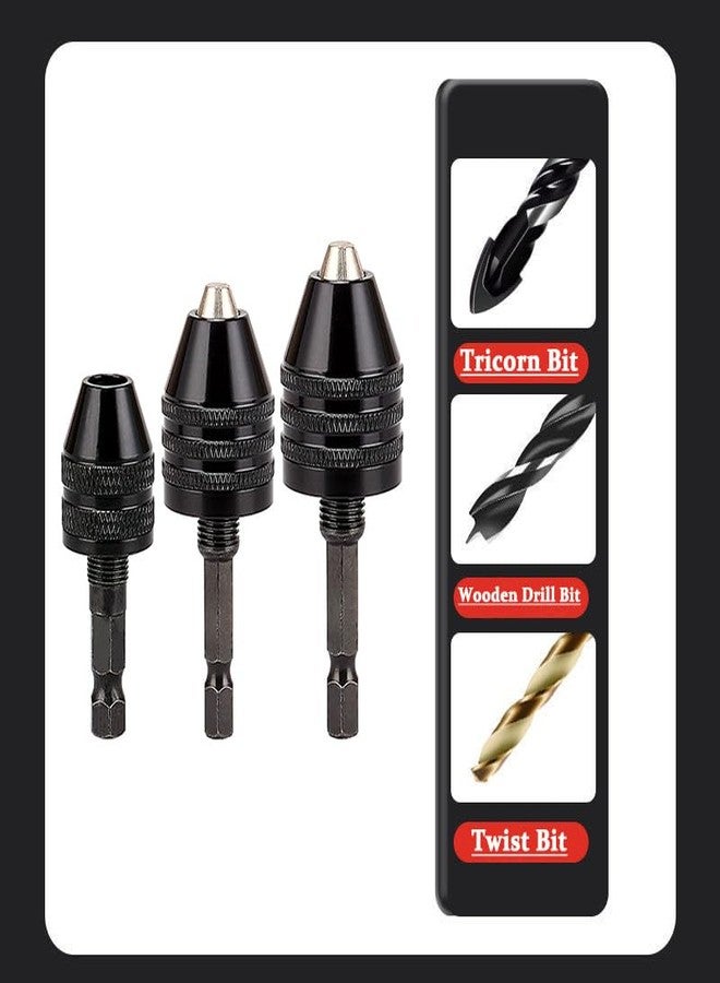 Resze Keyless Drill Chuck Adapter - 3Pcs Drill Chuck for Impact Driver, 1/4” Hex Shank Chuck Conversion Adapter,Drill Bit Adapter Keyless Chuck For Round-Shank Drill Bits, No Keys Needed,Black - Image 3