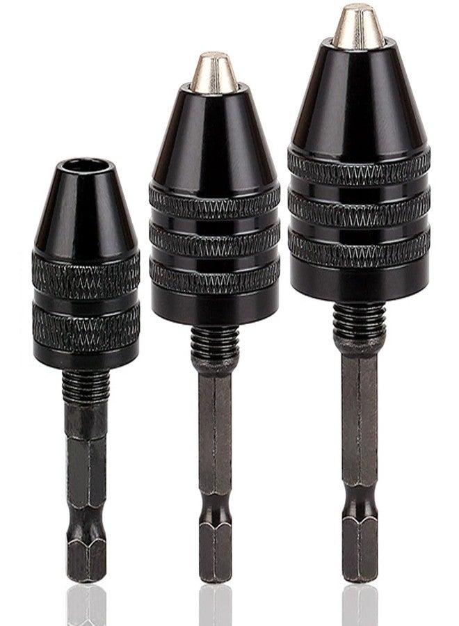 Resze Keyless Drill Chuck Adapter - 3Pcs Drill Chuck for Impact Driver, 1/4” Hex Shank Chuck Conversion Adapter,Drill Bit Adapter Keyless Chuck For Round-Shank Drill Bits, No Keys Needed,Black - Image 1