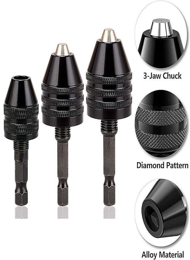 Resze Keyless Drill Chuck Adapter - 3Pcs Drill Chuck for Impact Driver, 1/4” Hex Shank Chuck Conversion Adapter,Drill Bit Adapter Keyless Chuck For Round-Shank Drill Bits, No Keys Needed,Black - Image 4