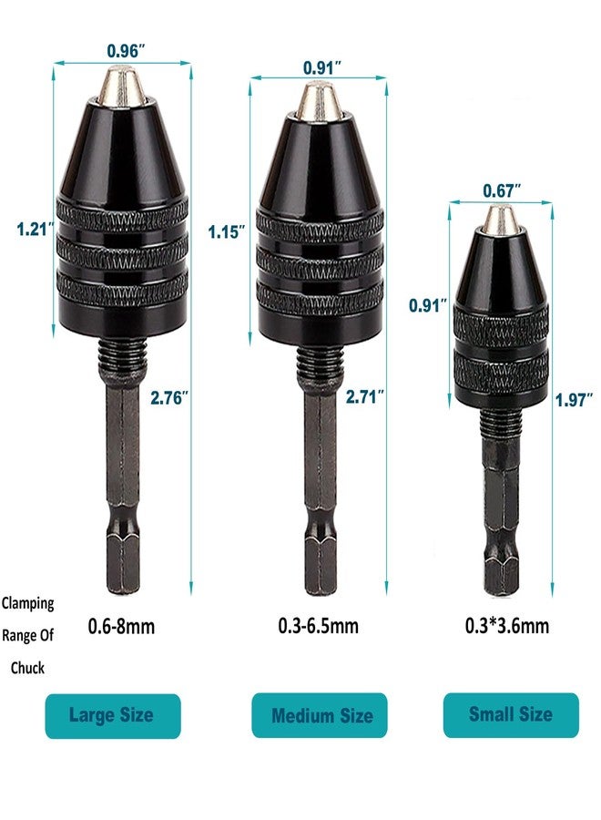 Resze Keyless Drill Chuck Adapter - 3Pcs Drill Chuck for Impact Driver, 1/4” Hex Shank Chuck Conversion Adapter,Drill Bit Adapter Keyless Chuck For Round-Shank Drill Bits, No Keys Needed,Black - Image 2