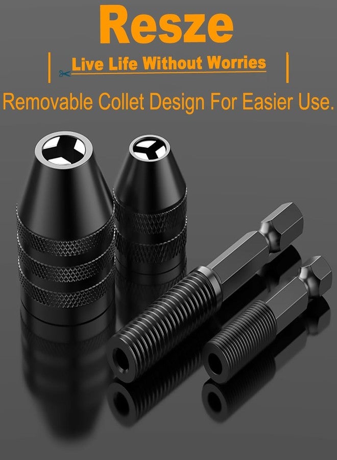 Resze Keyless Drill Chuck Adapter - 3Pcs Drill Chuck for Impact Driver, 1/4” Hex Shank Chuck Conversion Adapter,Drill Bit Adapter Keyless Chuck For Round-Shank Drill Bits, No Keys Needed,Black - Image 5