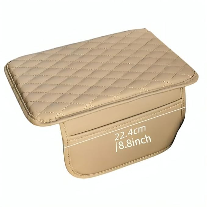 YOURKARTS.COM Yourkarts Premium Car Armrest Cushion Pad with Side Pocket – Premium PU Leather Center Console Cover, Memory Foam Support, Universal Fit for Cars & SUVs - Image 2