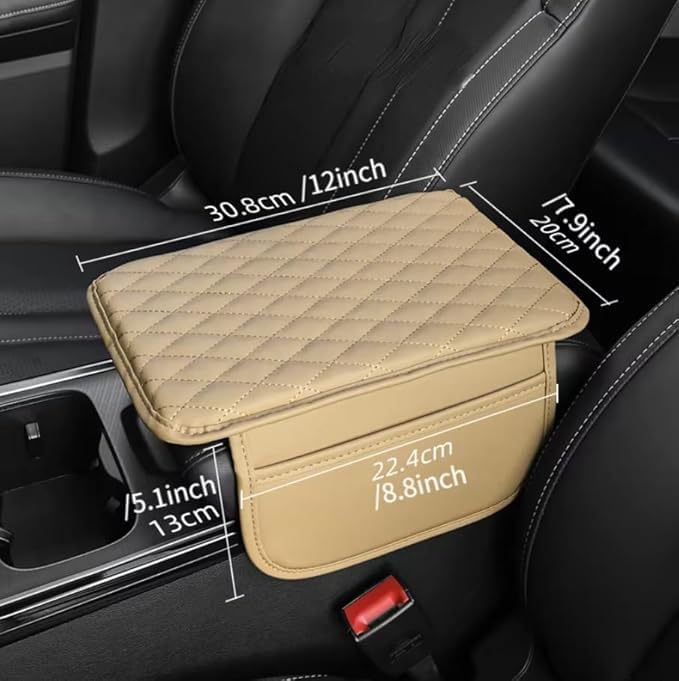 YOURKARTS.COM Yourkarts Premium Car Armrest Cushion Pad with Side Pocket – Premium PU Leather Center Console Cover, Memory Foam Support, Universal Fit for Cars & SUVs - Image 3