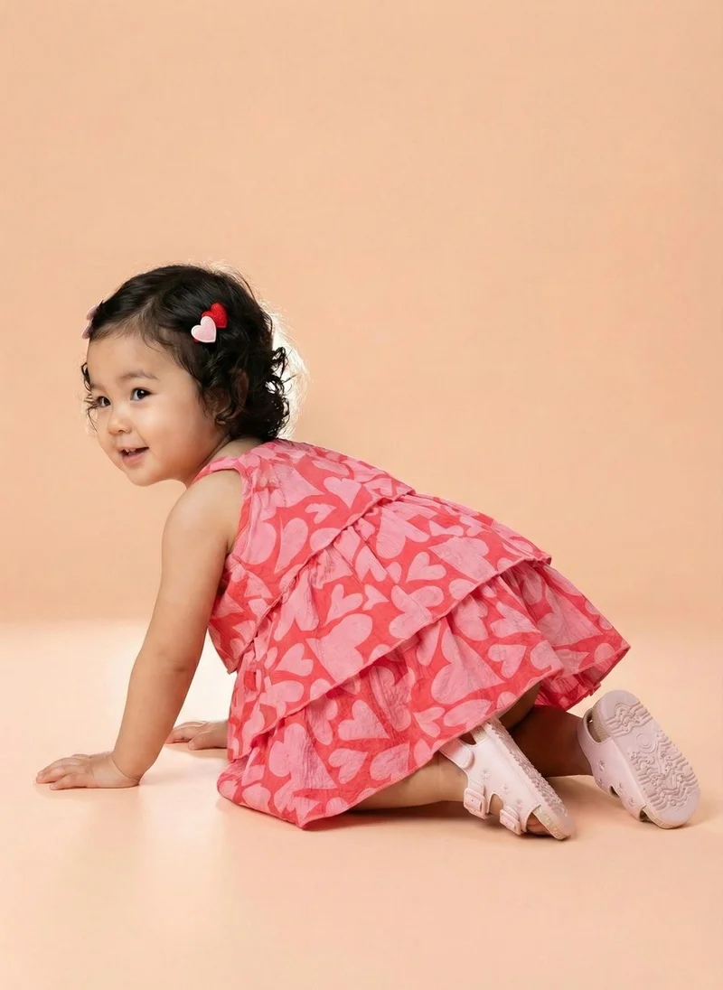 Nautinati  Nautinati Baby Girls All-over Heart Print A-line Strappy Tiered Dress with Bow for Women | Best Price UAE
