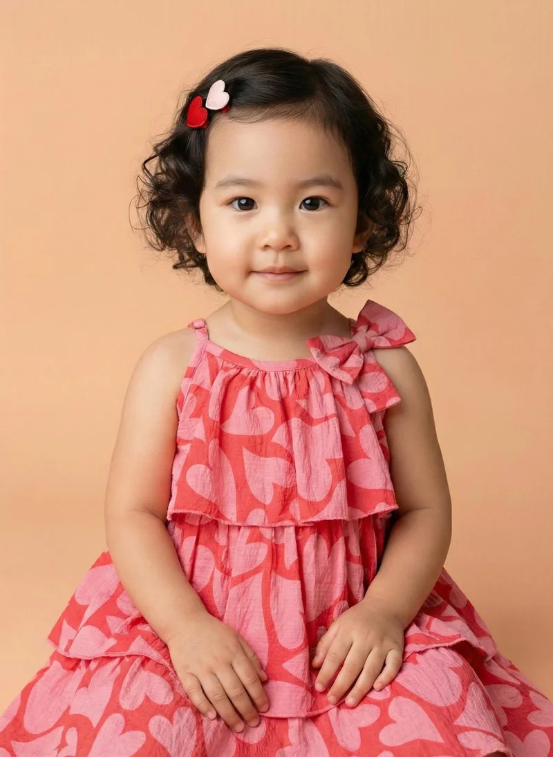 نوتيناتي Nautinati Baby Girls All-over Heart Print A-line Strappy Tiered Dress with Bow