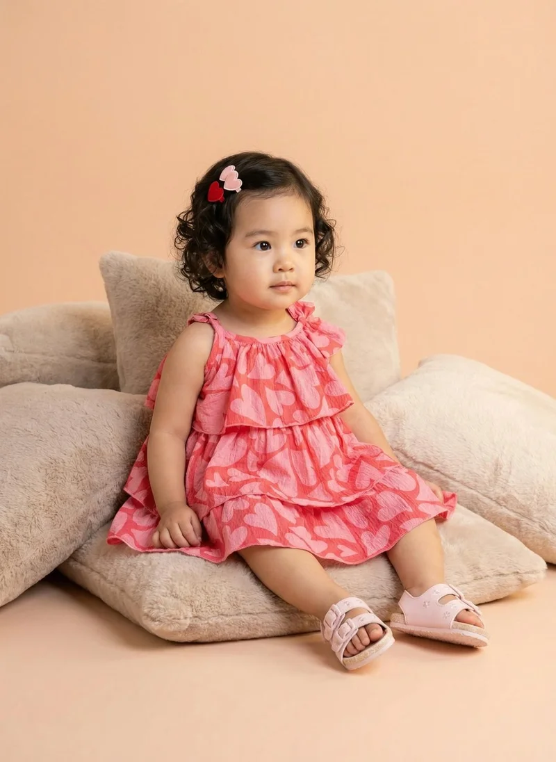 Nautinati  Nautinati Baby Girls All-over Heart Print A-line Strappy Tiered Dress with Bow for Women | Best Price UAE